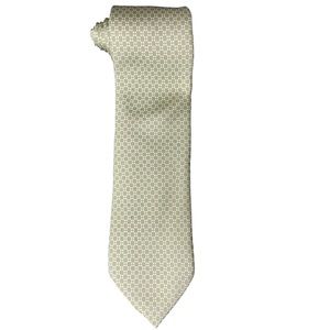 BROOKS BROTHERS 346 Mens Neck Tie Olive Green Flower Pattern Pure Silk O…